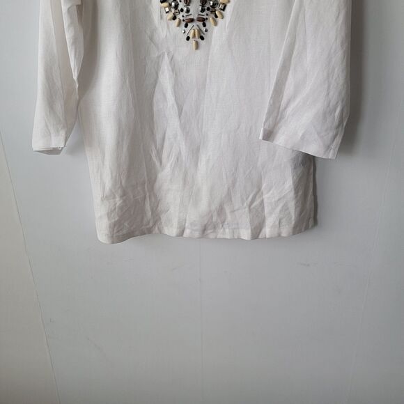 Adrienne Vittadini studio womens 100% Linen Tunic top size 10 embroidery - Picture 4 of 7